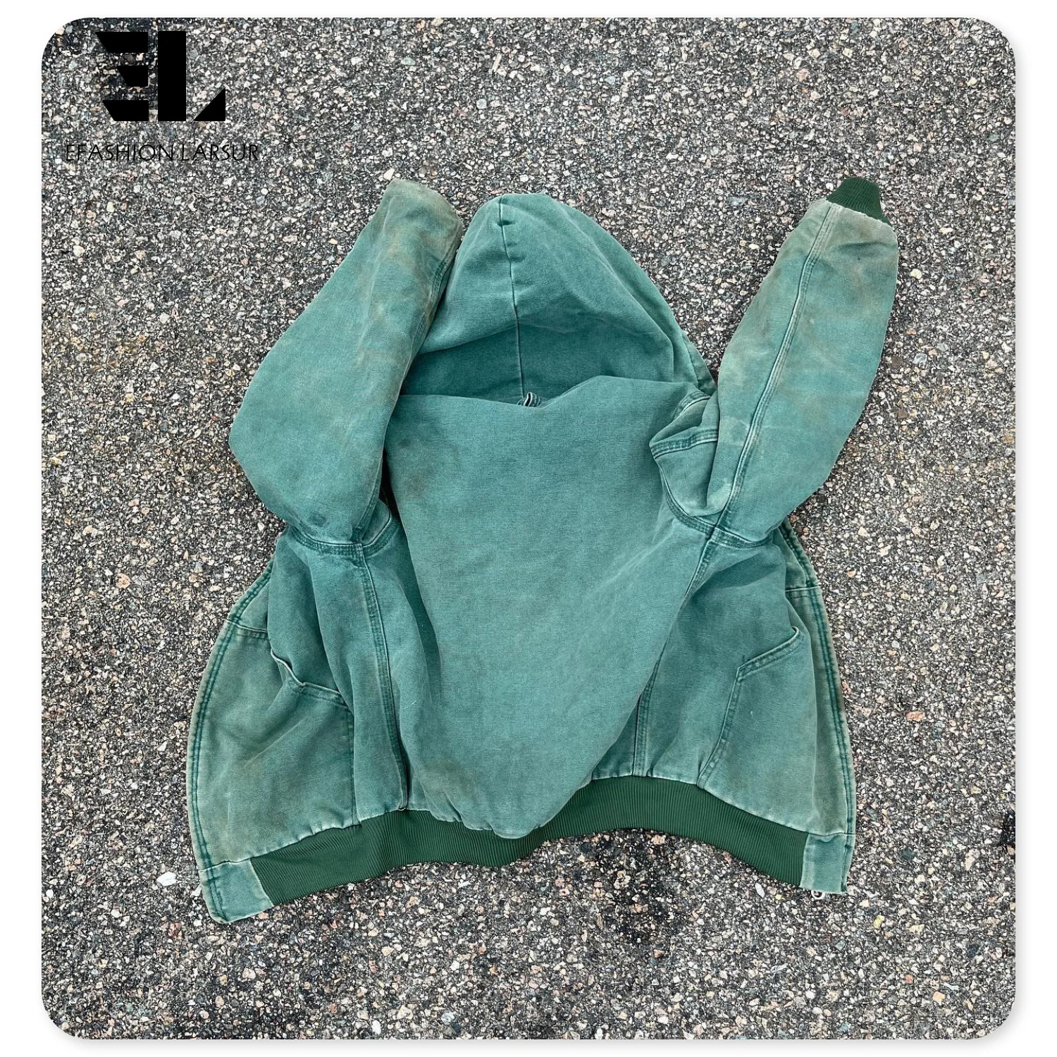 LARSUR Custom distress wash heavy duck canvas work jacket with lined vintage faded worker hooded jacket chore jacket coat hoodie