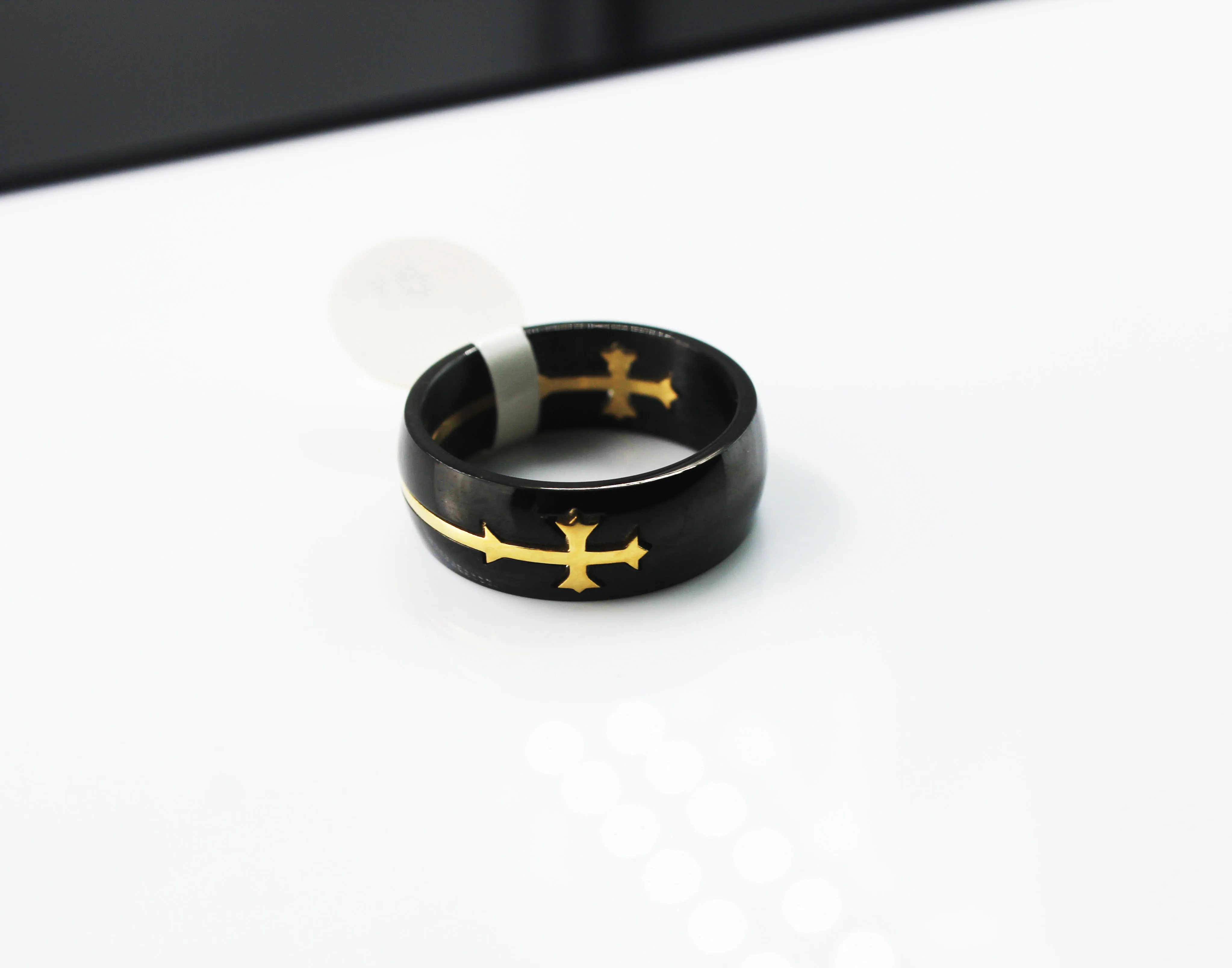 BMZ 316L stainless cross Christmas gifts black PVD rings fashion new detachable cross love black gold ring