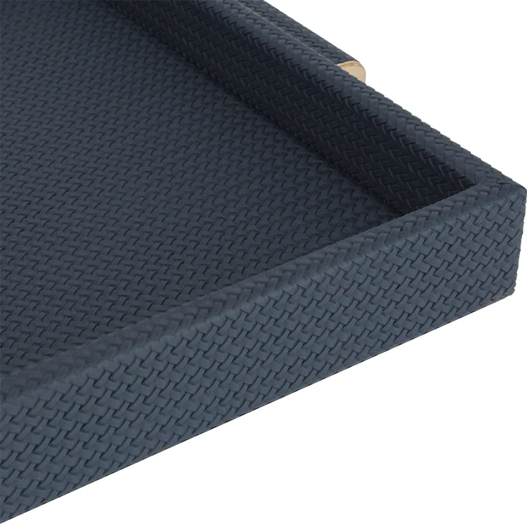 Blue Braided Leather Tray Decorative Storage Tray Home Decor with Silver Metal Handle