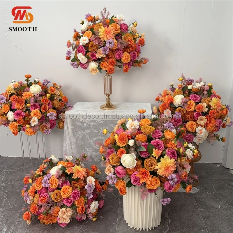SMOOTH 2024 Wedding Decoration Artificial Flowers Wedding Favors Rose Table Runner Orange Color Centerpiece Flower Ball