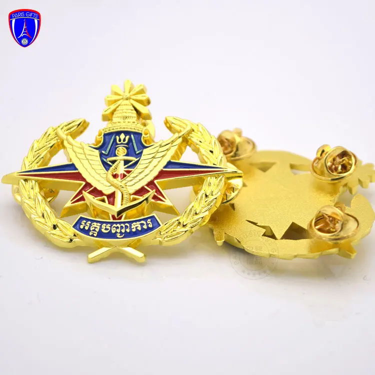 Custom Vietnam metal badge high quality 3D badge golden Cambodian badge enamel pin