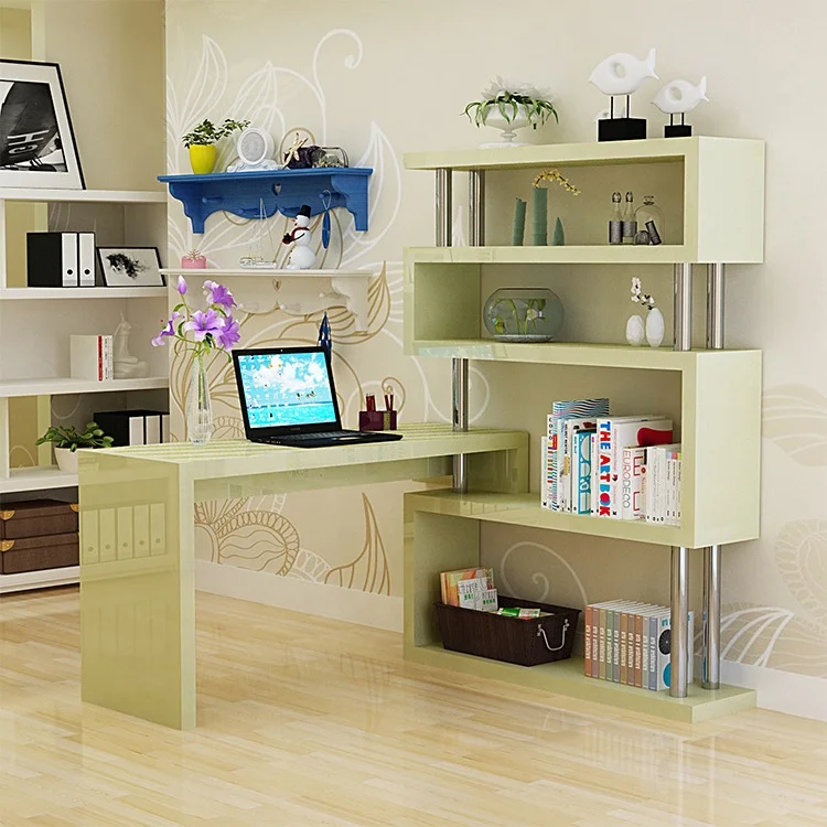 
360 rotating revolving bookcase rotating office table l shape modern office desk with storage shelf rack 