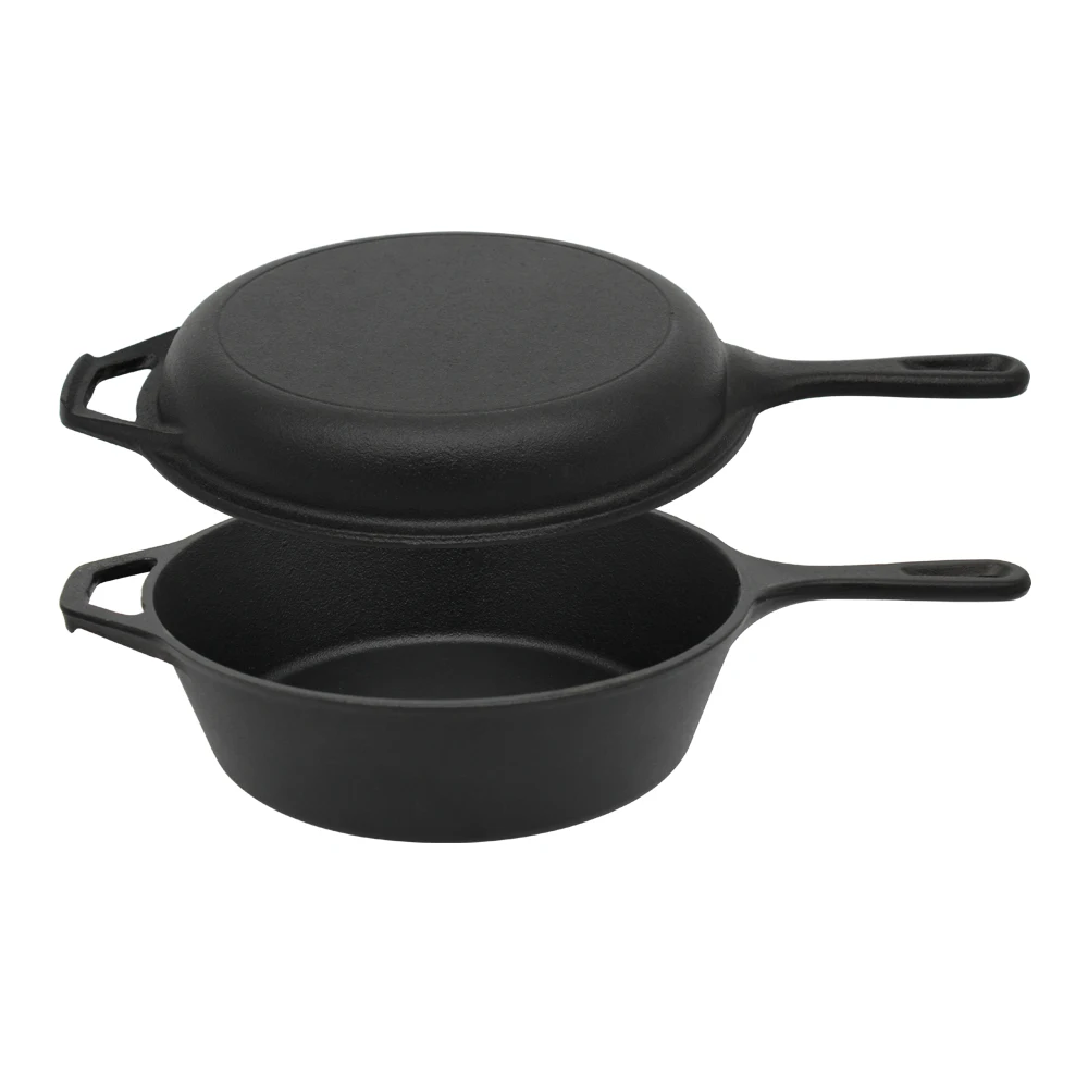 3QT Dutch Oven with Skillet Lid High Quality Cookware 2-In-1 Combo Cooker Non Stick Casserole Pre-Seasoned Cooking Pot Set