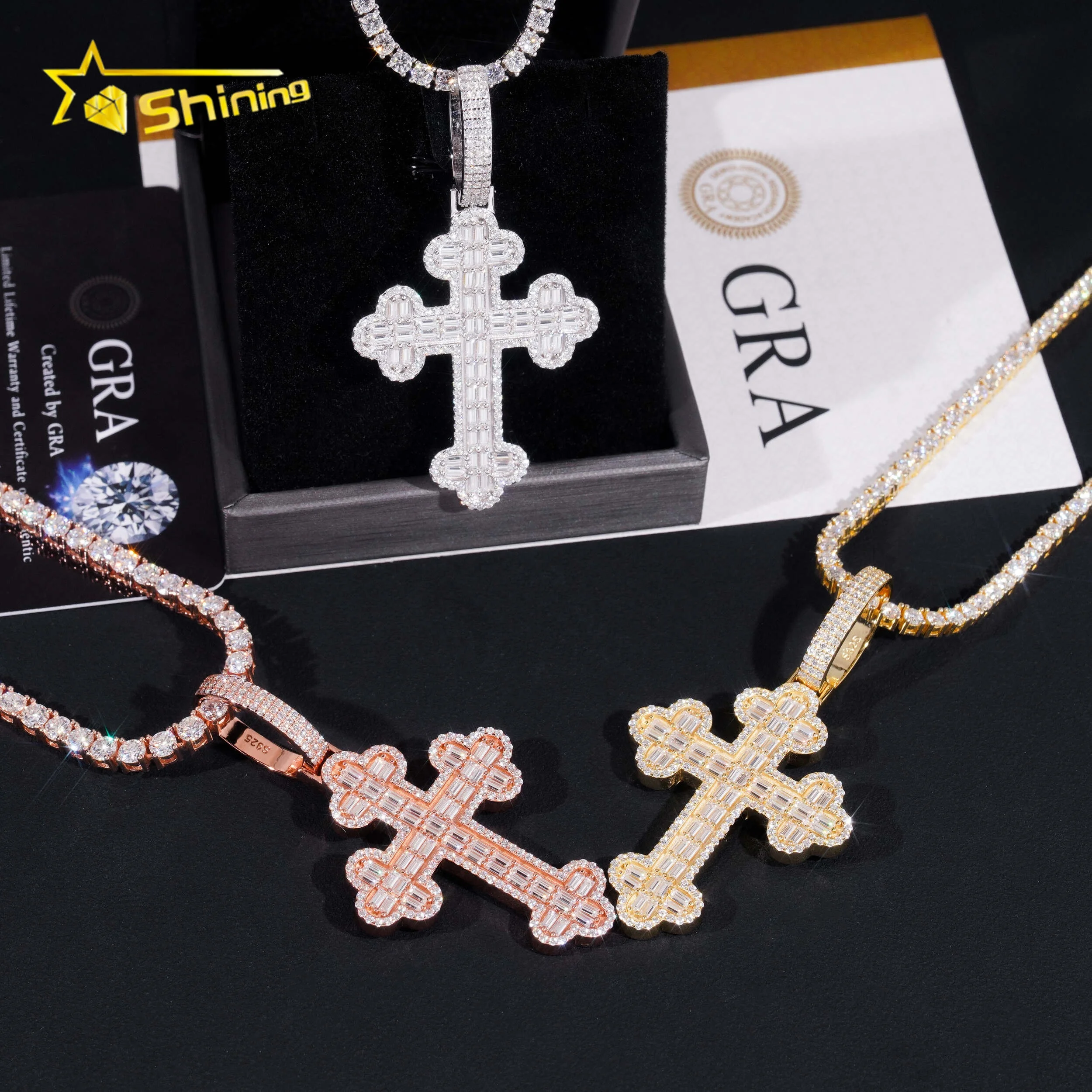 Hip Hop Jewelry 925 Sterling Silver Gold Plated VVS Moissanite Diamond Men Necklaces Moissanite Cross Custom Iced Out Pendants