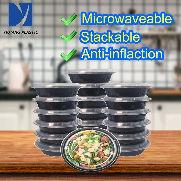16oz 24oz 32oz 37oz 48oz Black Disposable Takeout Containers Easy Open Plastic Food Container Togo With Dome