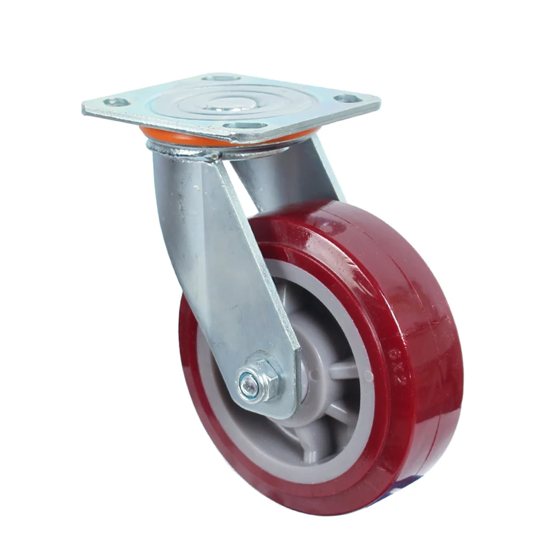 5 inch heavy duty high polyurethane wheel industrial swivel pu red caster wheels  ball bearing