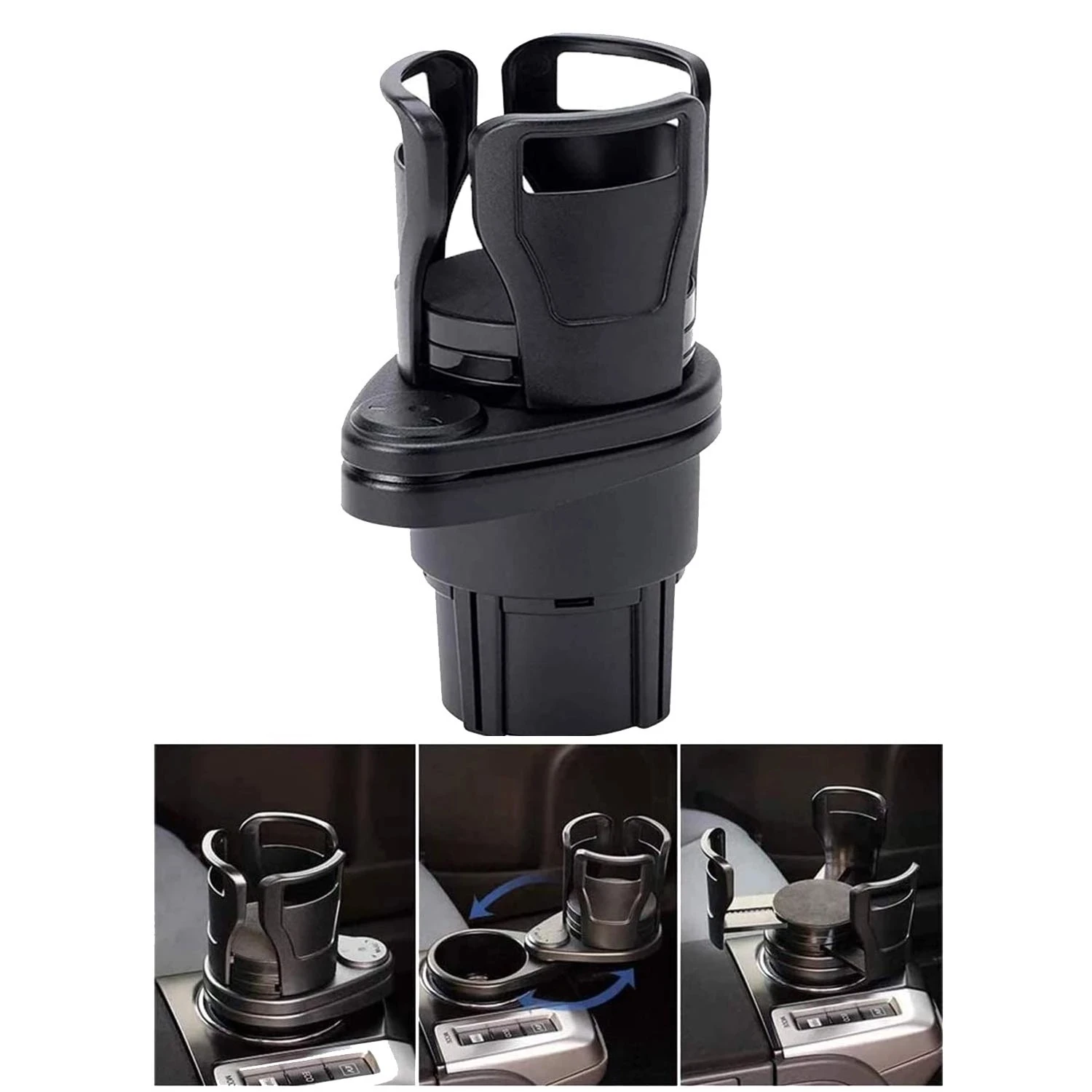 2 in 1 Multifunctional Car Cup Holder 360 Rotating Adjustable Car Cup Holder Expander Adapter Base Tray for Snack Bottles Cups