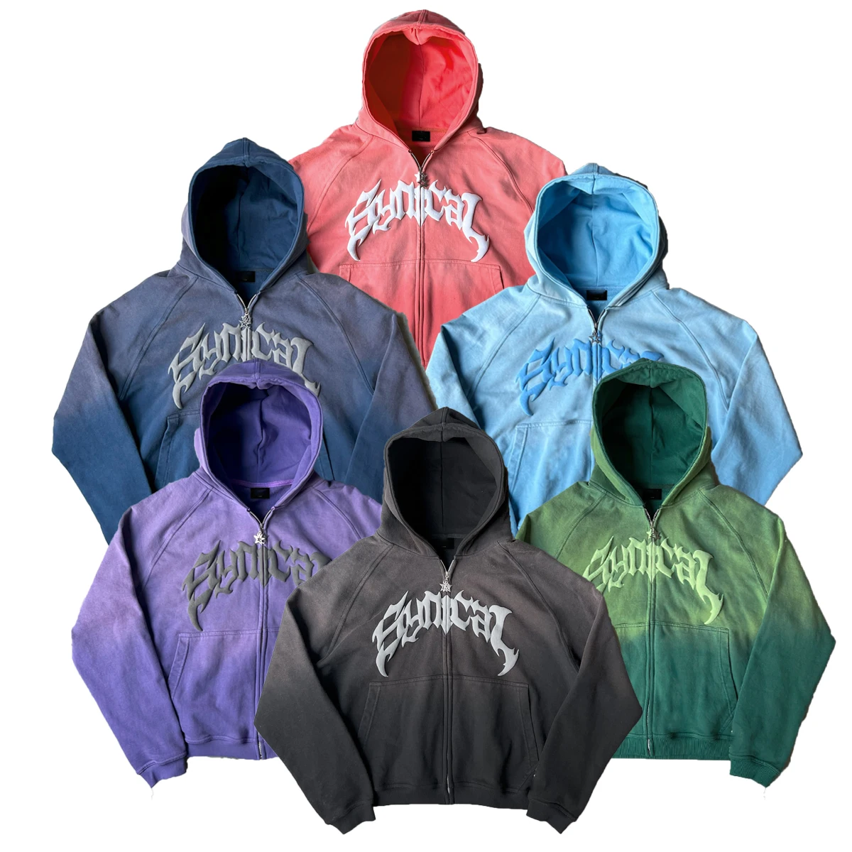 Уличная одежда на заказ оверсайз на молнии хлопковая флисовая кислотная Выцветшая винтажная пуховая толстовка с капюшоном от производителя одежды