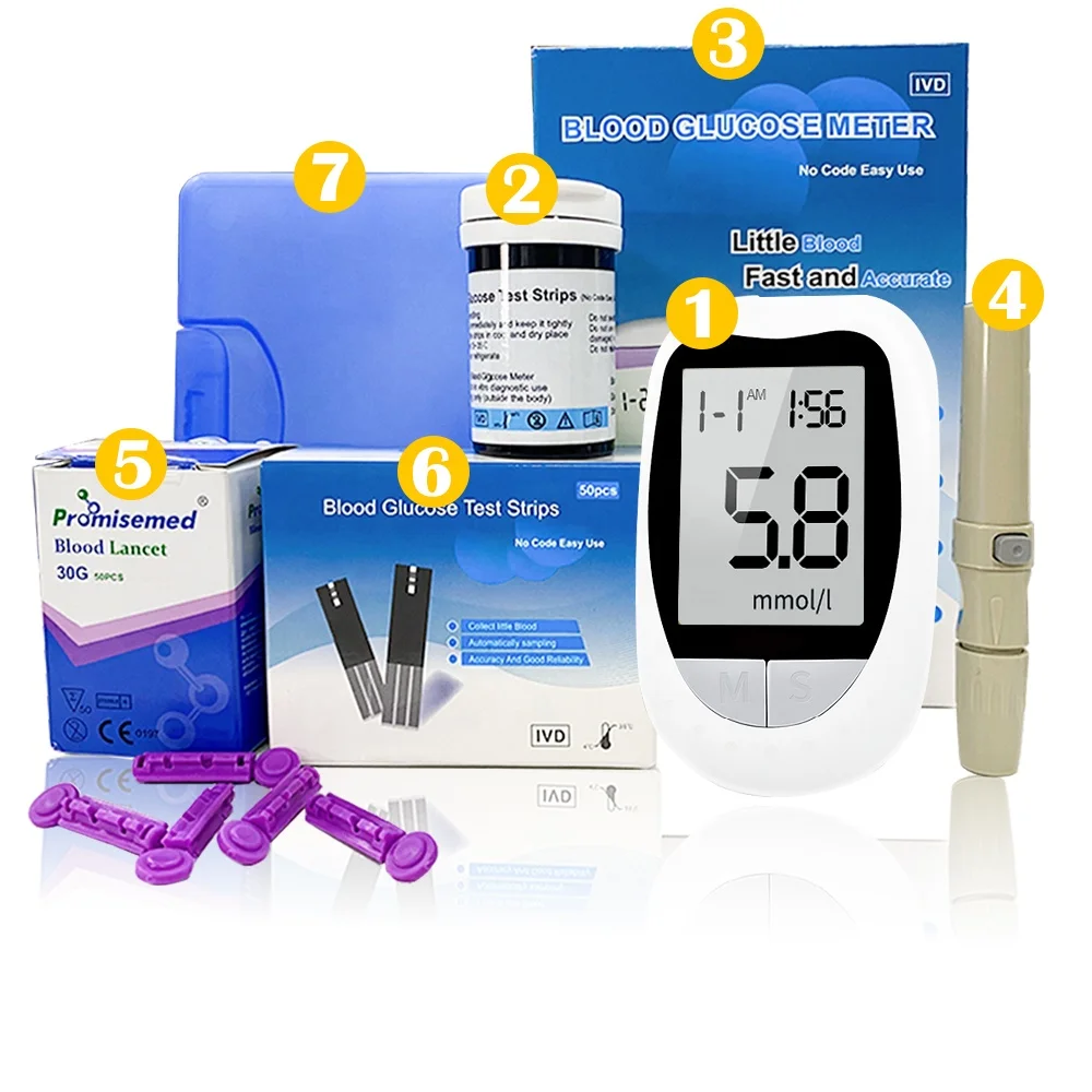 Blood Glucose Meter Glucometer Kit Diabetes 50 Test Strips+50 Lancets Needles Medical Blood Sugar Meter mg/dl mmol Code Free
