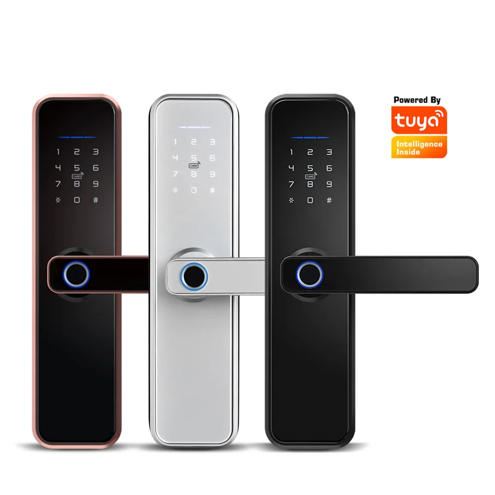 Smart Door Lock Tuya WiFi App Biometric Lock Fingerprint Door Handle Digital Keyless Waterproof  Lock