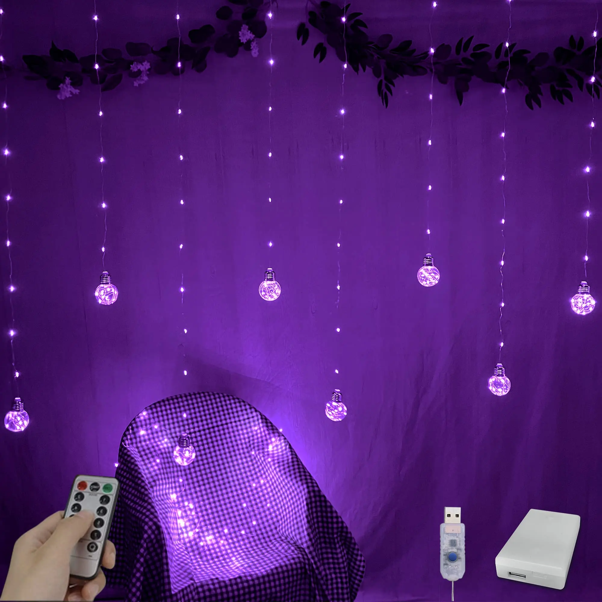Xmas Indoor Outdoor Wishing Ball Fairy Led Window Curtain String Light Warm 200LED Light Wall Decor With Led Curtain Lights