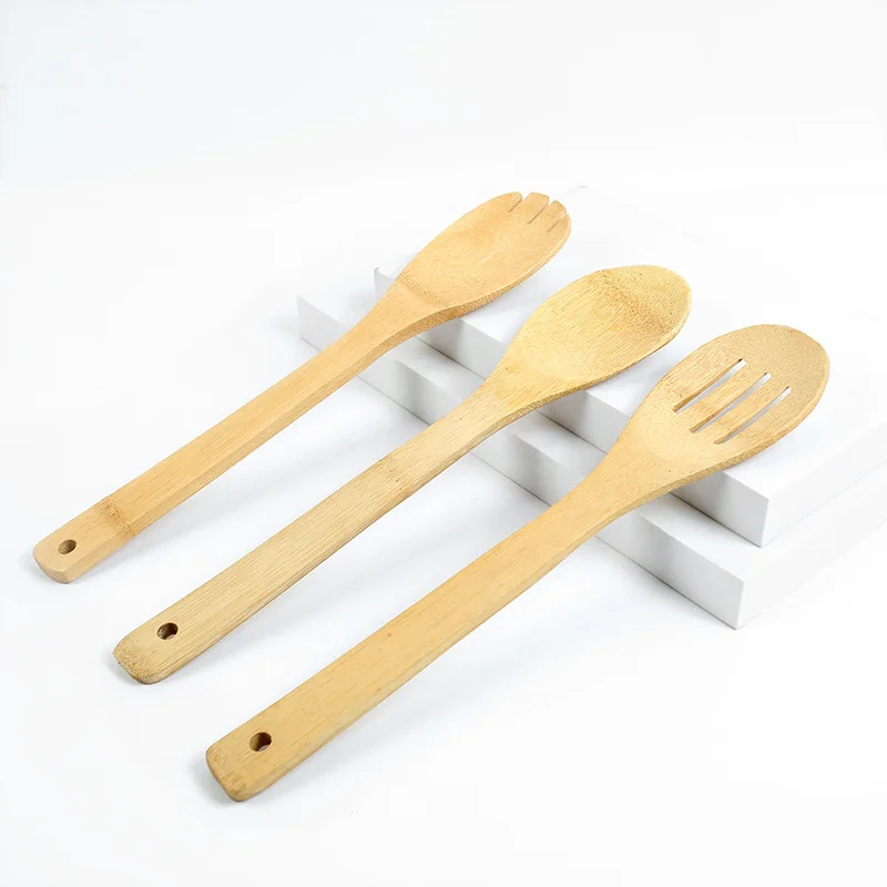 Wholesale Modern Design Eco-friendly Bamboo Wood Kitchen Utensil Set Non-stick Slotted Spoon Solid Spoon Spatula Cooking Utensil