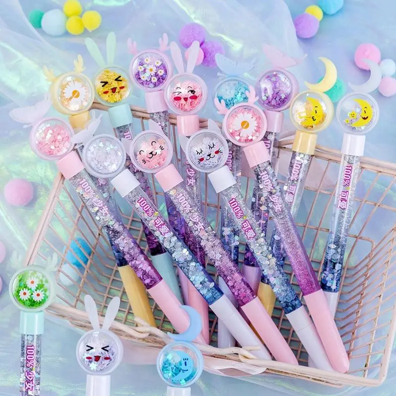 Factory 2024 Creative cute cartoon kawaii sequin liquid sand glitter gel pen for kids