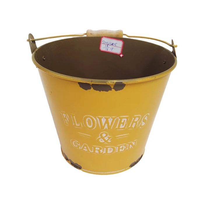 Retro Flower Container Garden Decor Barrel Vintage Farmhouse Round Metal Plants Jug Holder Decorate Iron Planter