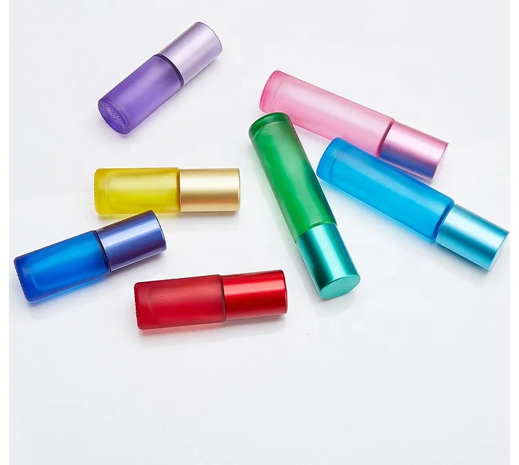 Wholesale 5 10 ml heavy wall thick bottom perfume black bottle red green roller glass bottle for essential oil