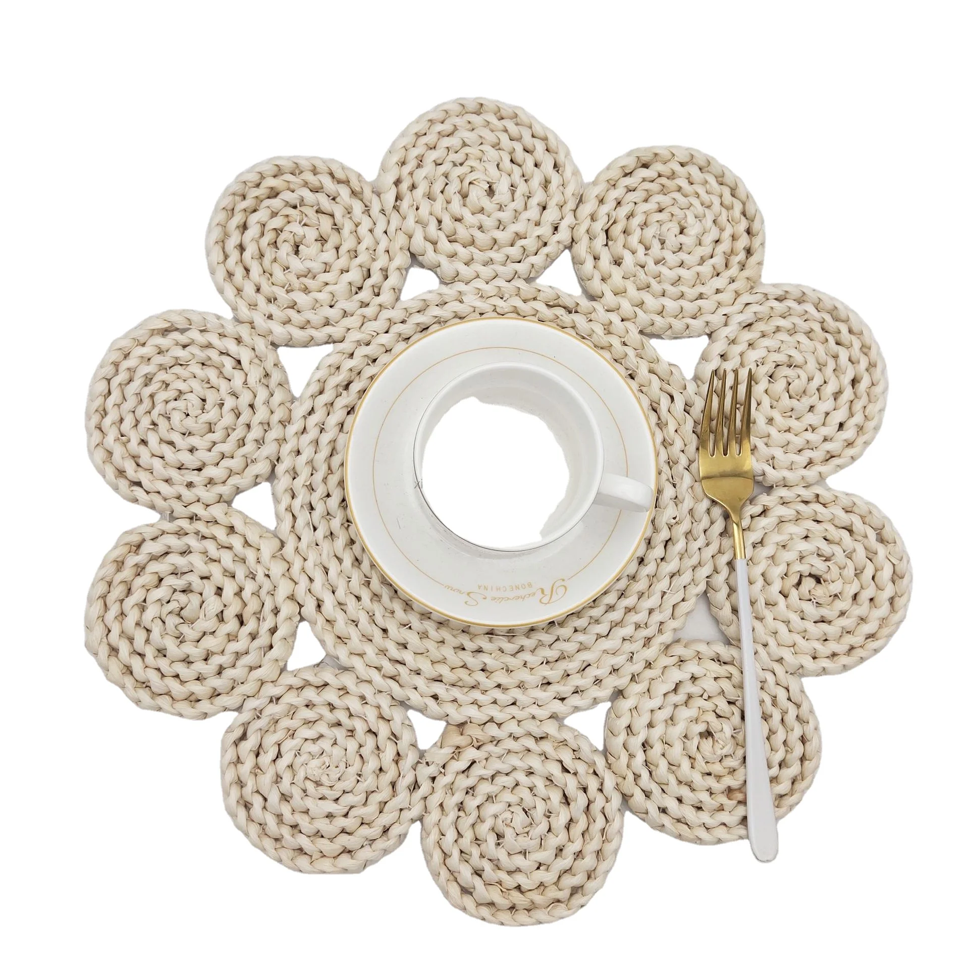 Factory Wholesale Weave Placemat Corn Husk Round Coaster Hot Insulation Pad, Hand-Woven Mat Corn Husk Fiber Straw Woven Mats