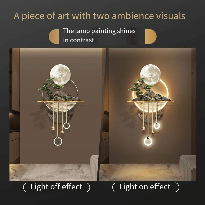 Factory direct sales decorative landscape art UV printing home decoration acrylic iron clock painting wall art LED lights