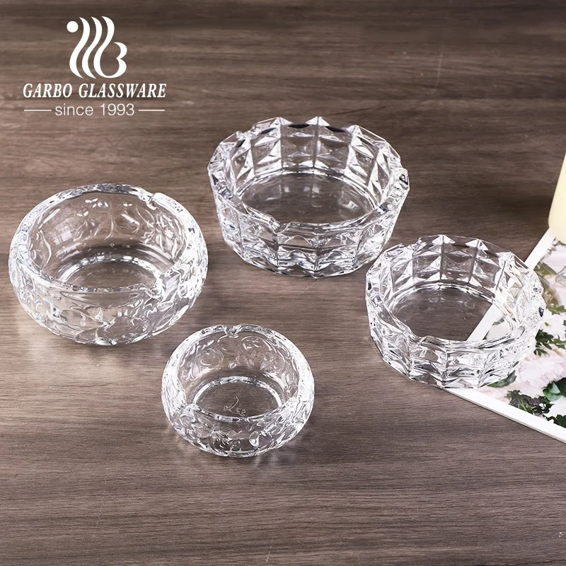 In Stock Wholesale Engraved Design Portable Round Square Shape Cigar Smoking Crystal Glass Ashtray