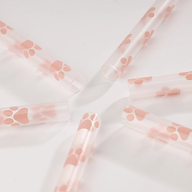 reusable paw printing drinking straws, custom made clear 9 inch drinking straw with paw design, decorative  paw printing straws