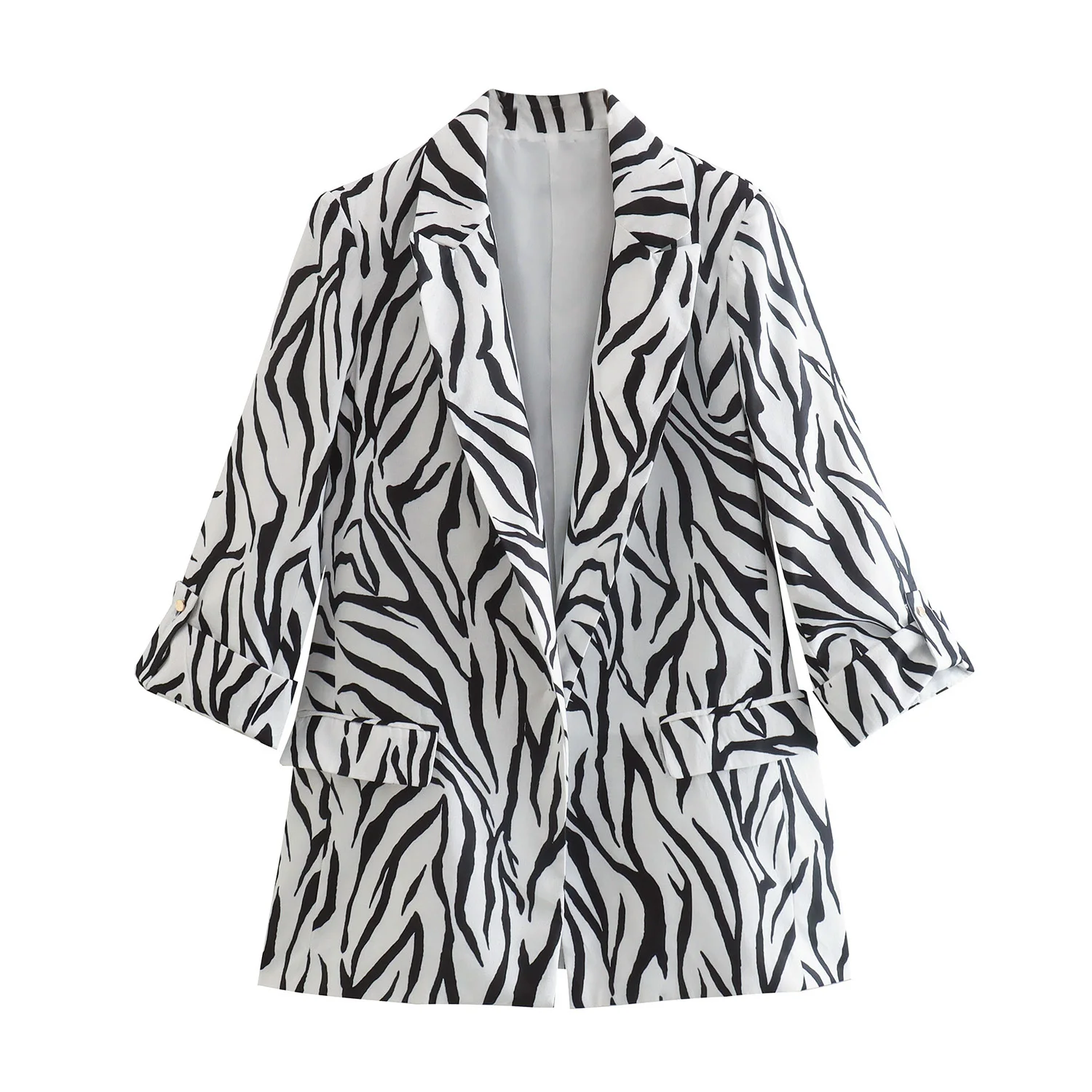 Black and white color notched collar long sleeve zebra print ladies causal blazer jackets