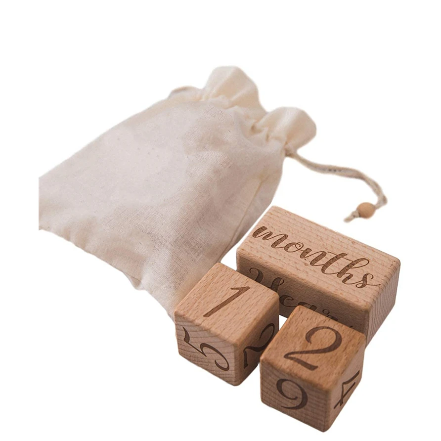 Custom Nature Ecofriendly Wood Milestone Blocks Small Size Wooden Baby Milestone Age Block Week Month Year Shower