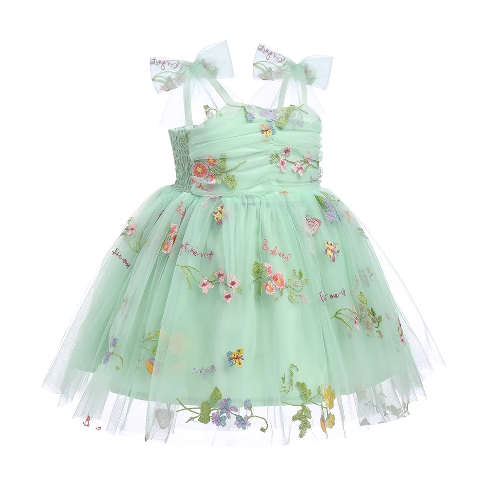 Soft Tulle Satin Floral Appliques green Lace Elegant Wedding Party Princess Toddler Gown flower girl Dress