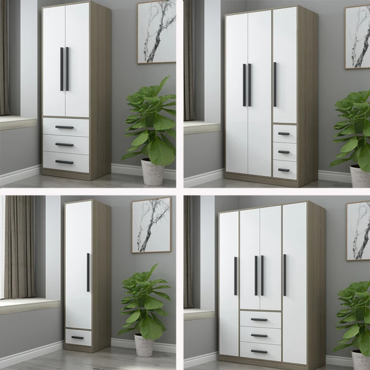 Modern simple wardrobe bookcase one combination of two three-door bedroom cabinet conjoined computer learning desk cabinet