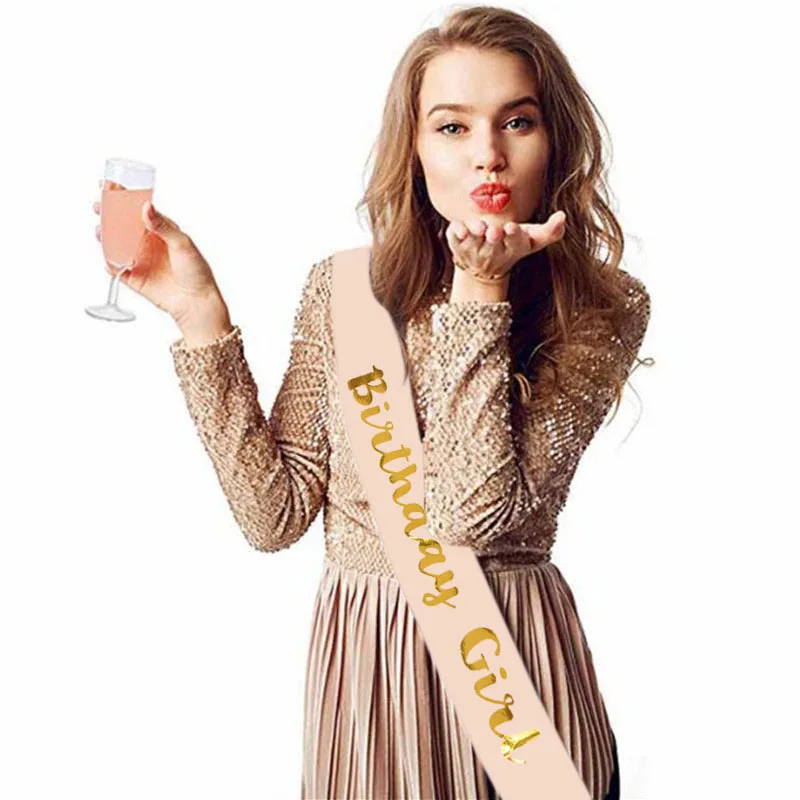 Birthday Party Decoration 18 21 30 40 50 Rose Gold Satin Sash Crystal Crown Tiara Happy Birthday Anniversary Party Supplies