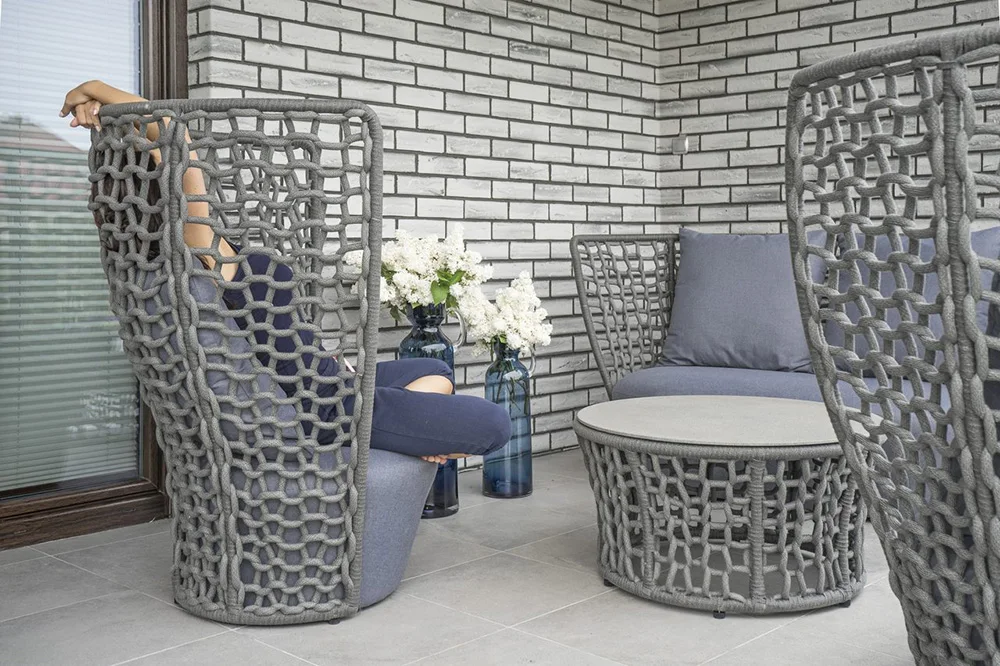 Foshan supplier Italian style high quality hilton hotel weaving rope sofa set garden fairy aluminum Rope Outdoor Sofa