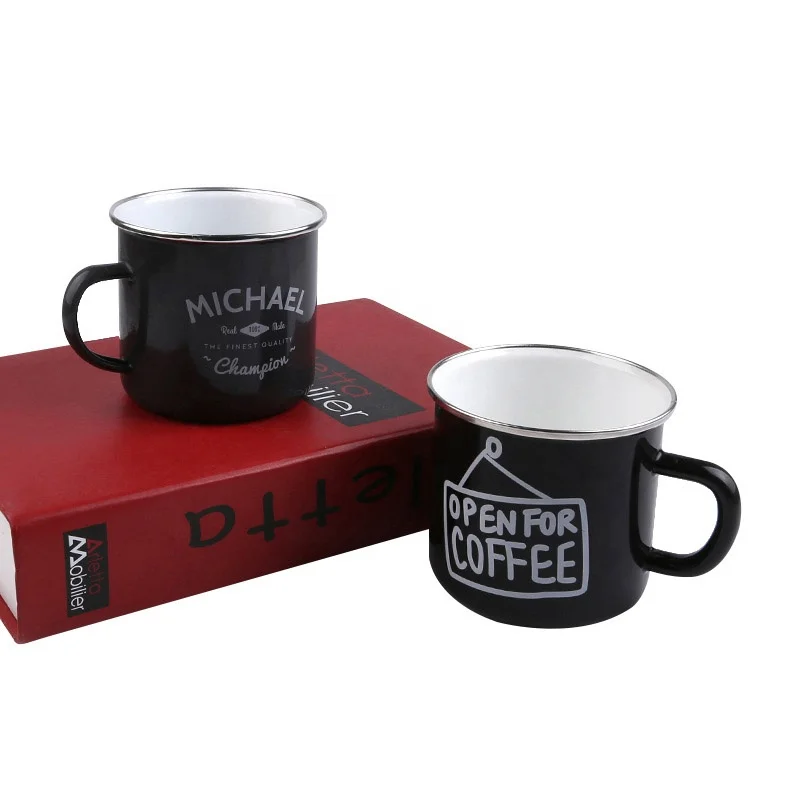 Customized Double Walled Travel Tumbler Cup Stainless Steel Metal Enamel Black Coffee Mugs for Camping Hiking Backpacking