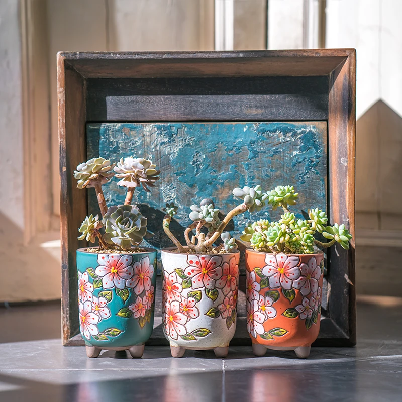 Hand Painting Wholesale Decorative Ceramic Flower pots Fleshy Creative Customized Europe Style Flowerpot