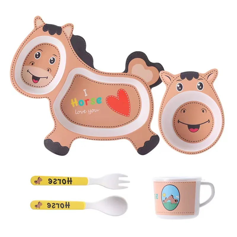 Aohea durable kids bamboo fiber children dinner set reusable food cute tableware set
