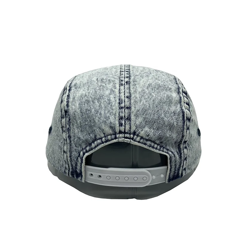 Classical Blue Acid Wash Denim 5 Panel Snap Back Cap and Hat With Custom Logo Patch for Kids