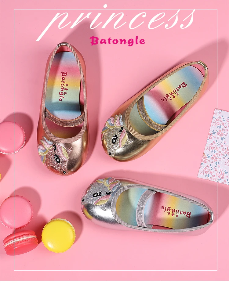 The round head unicorn flat casual shoes fashion children cartoon party princess shoes children sandals