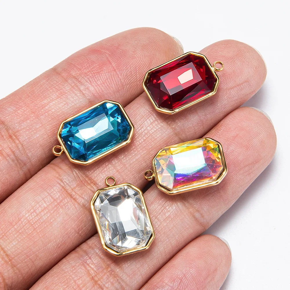 stainless steel geometric rectangle glass crystal necklace pendants for charms necklace DIY making