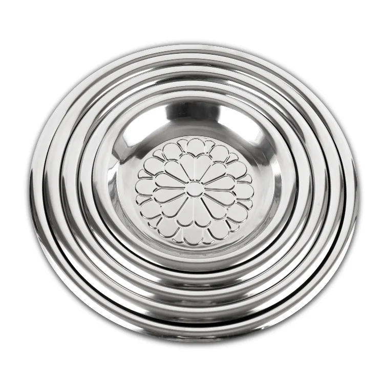 Hot Sale Eco Friendly Metal Catering Mirror Serving Tray Round Food Tray Stainless Steel Round Tray