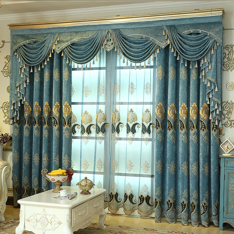 Luxurious European Embroidered Blackout Curtain Customization Embroidery Curtains For Living Room Dining Room