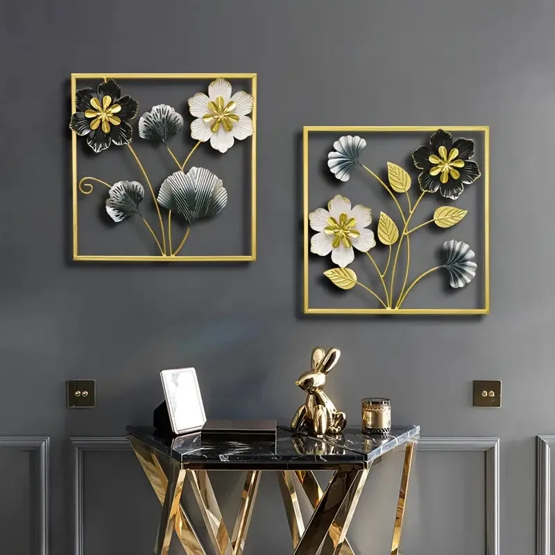 Modern Chinese Light Luxury Wall Hanging Ornament Floral Wallpaper Porch Living Room Sofa Cross-Border New Metal Background Wall