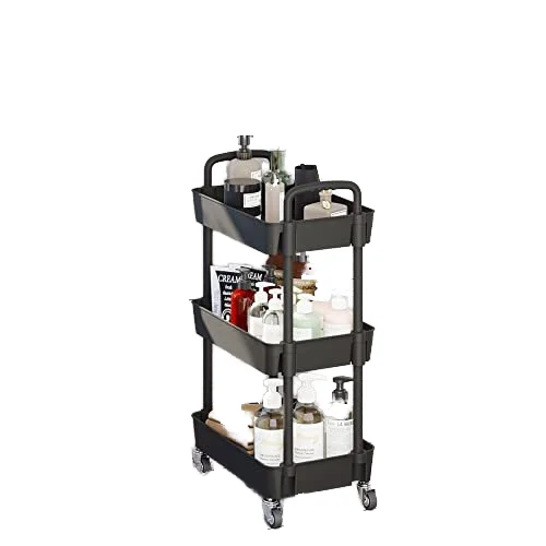 Rolling Storage Cart 3 Tier Organizer Mobile Shelving Unit Storage Rolling Utility Cart with Wheels for Kitchen Bathroom Laundry