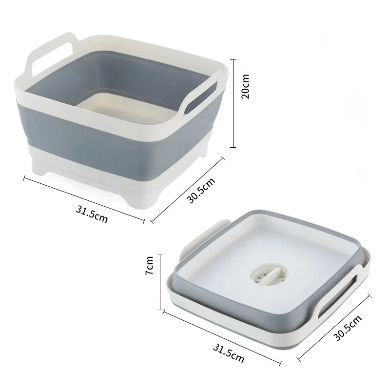 Portable foldable basin thickened square sink with bottom drainage hole and handle vegetable and fruit cleaning drainage basket
