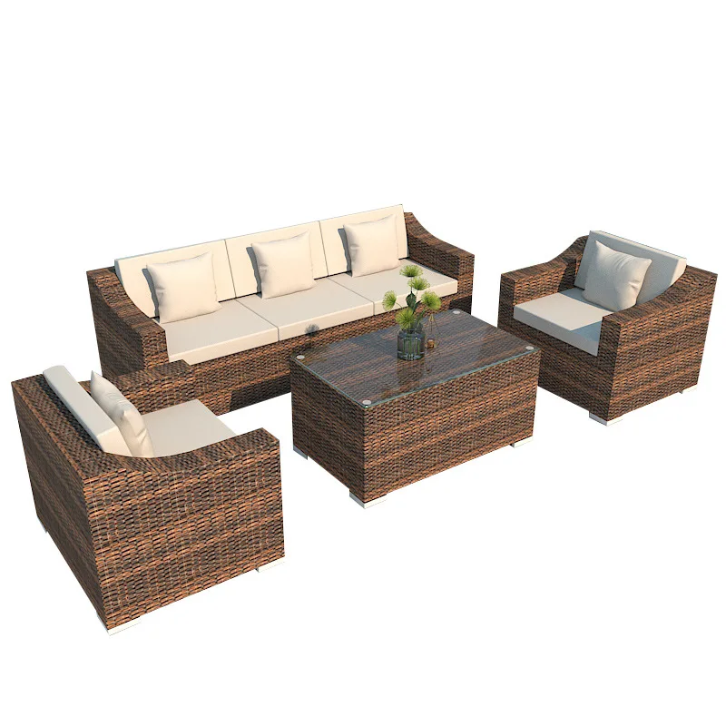 4 pc Patio Sectional Sofa Rattan Furniture Outdoor Rattan Chair Wicker Cane Bistro Set Patio Furniture Set