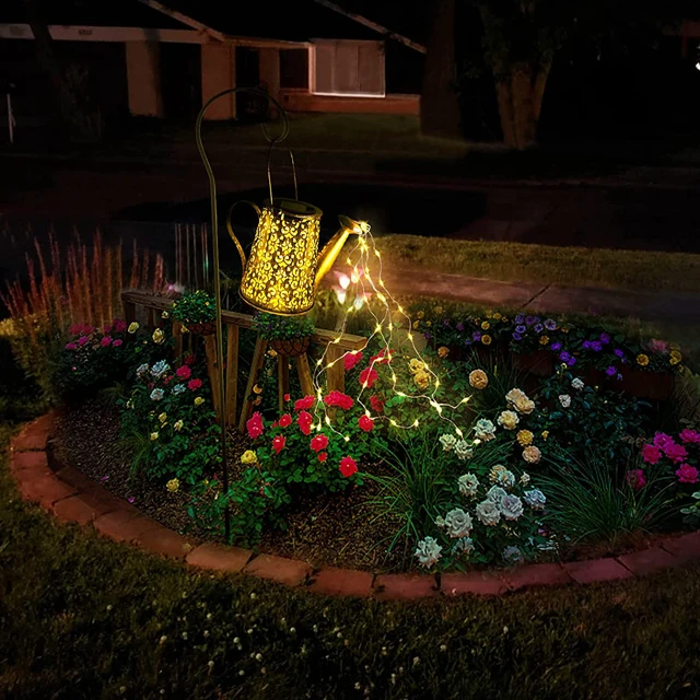 olar Metal Lantern Hanging Mason Jar Light Landscape Decoration Lantern Hanging Big Solar Metal Watering Can Lights Garden Table
