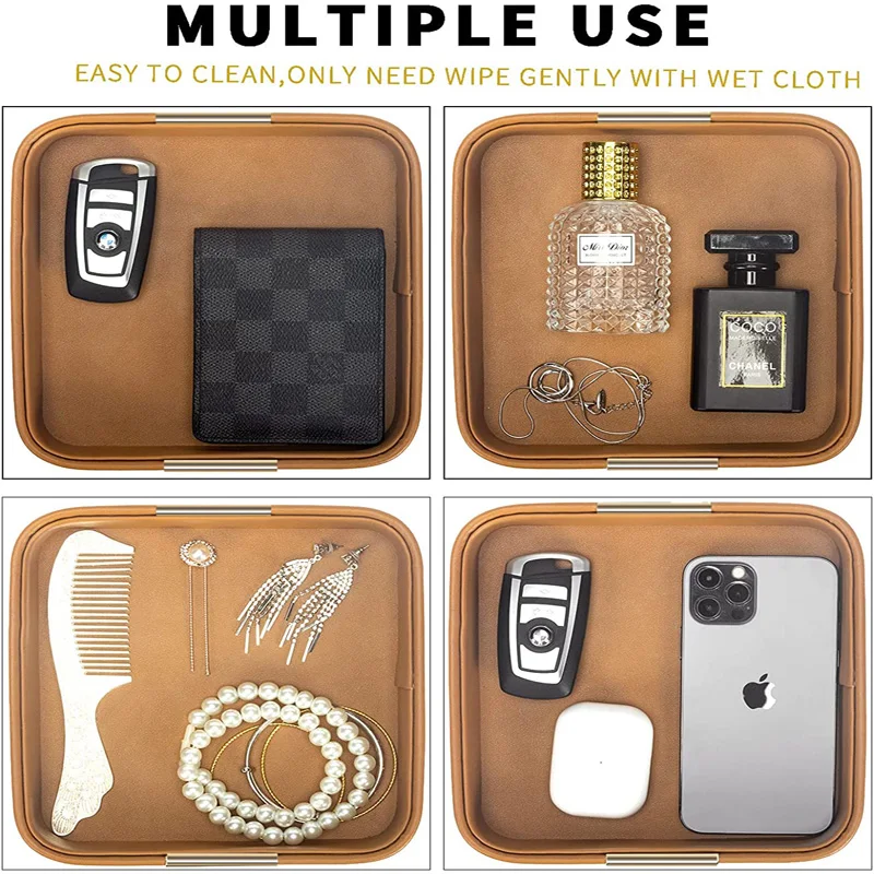 Custom Leather Desktop Storage Tray Luxury Leather Tray Multifunctional Jewelry Tray For Key Phone Wallet Coin Change Stationery