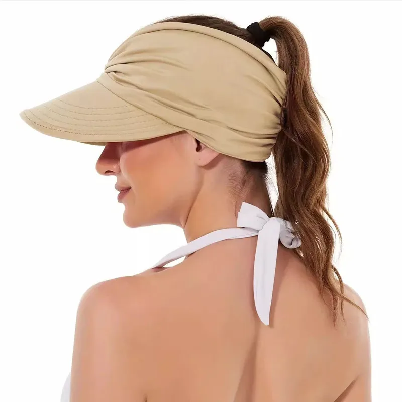 New Model UV Protection Wide Brim Open Top Sun Visor Female Outdoor Sport Cool Hollow Caps Beach Swimming Sun Hat