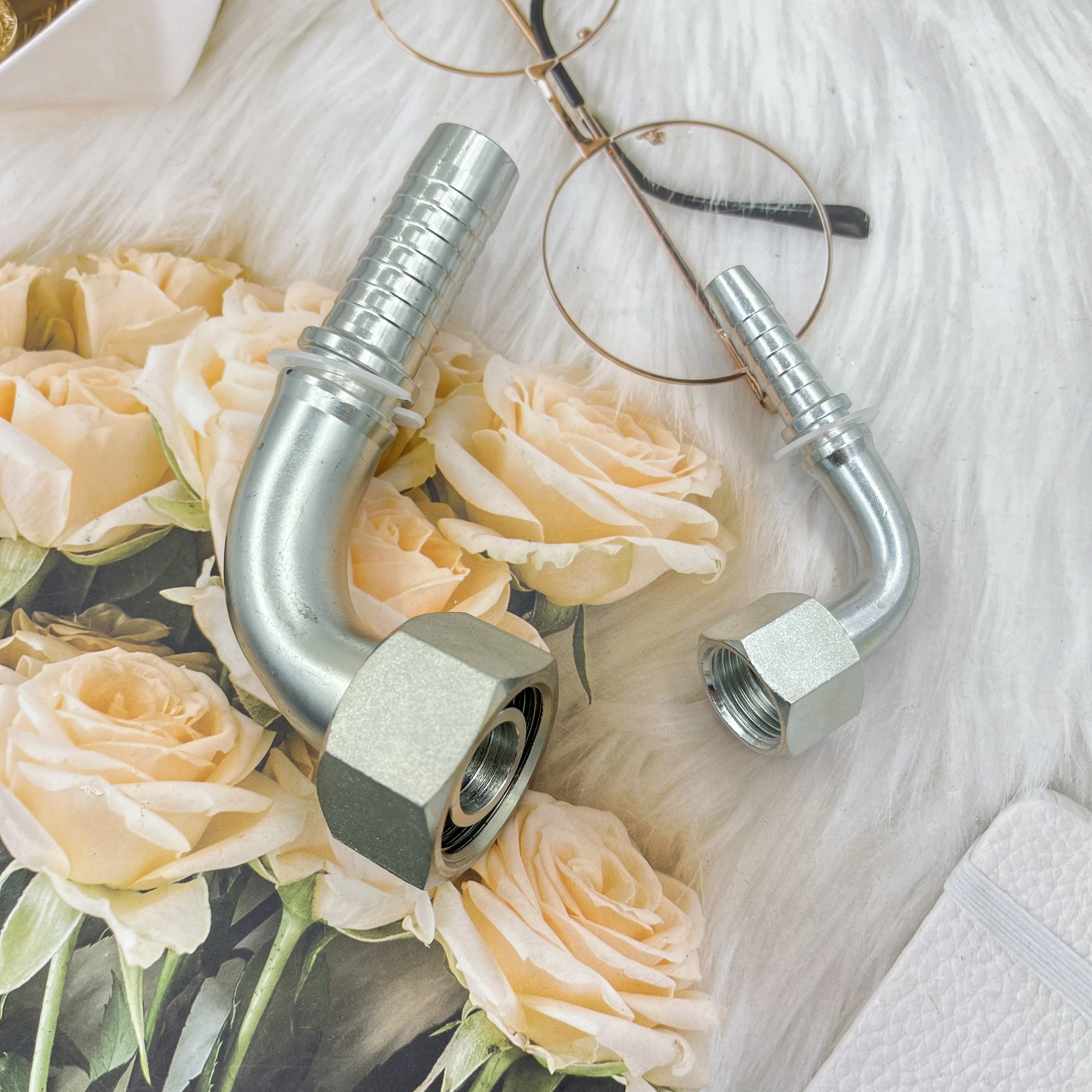 Carbon steel rubber pipe fittings 45 steel clamp type 24 degree cone with O-ring 90 degree elbow internal thread tubing fittings