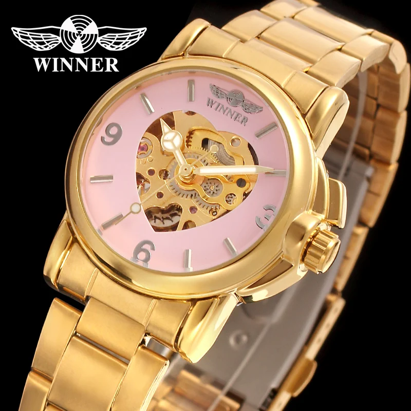 China Factory T winner Brand Gold Watches Lady Minimalist Elegant Luxury Automatic OEM Skeleton Mechanical Womens WristWatch