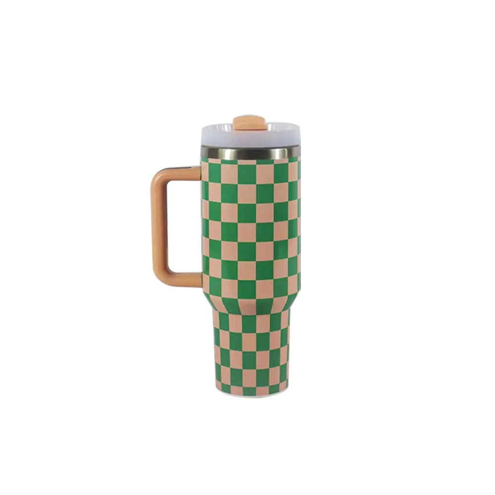 Wholesale Price 40oz tumbler with handle US popular Design adventure Checker thermos cup tumbler