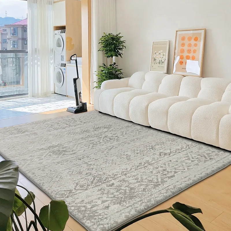 Thick Vintage Printed Area Rug Grey and Beige Modern Memory Foam Rugs for Living Room