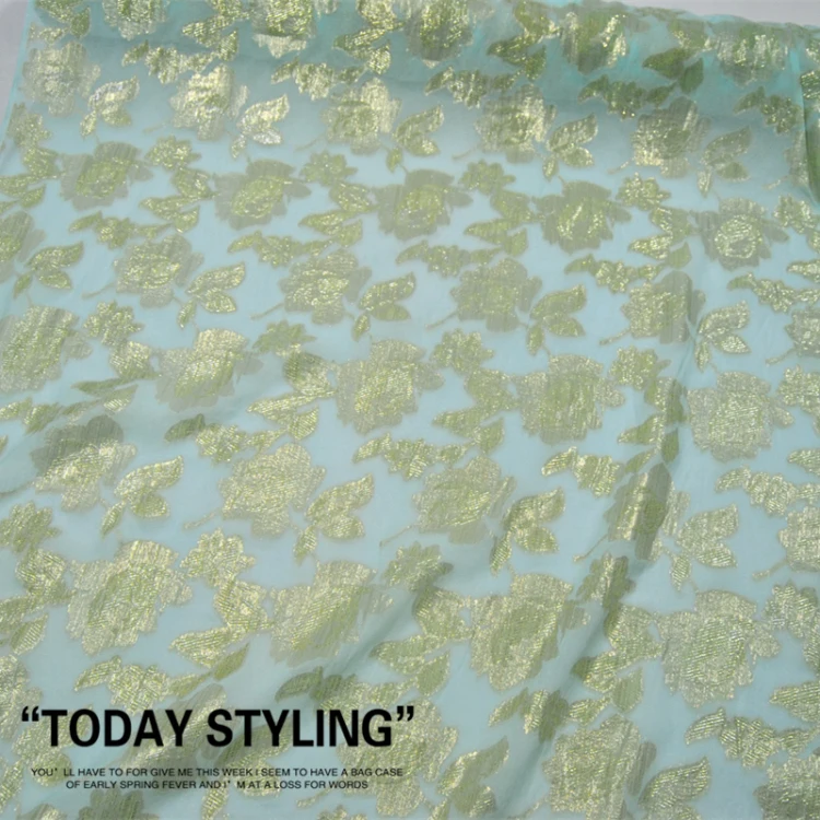 lurex silk fabric colorful metallic jacquard silk chiffon fabric