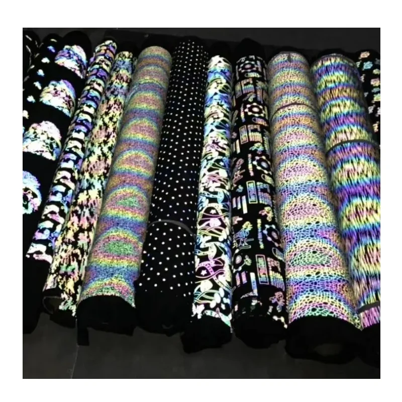 hi vis 88% polyester 12% spandex reflector clothing pongee camouflage digital printing rainbow reflective spandex print fabric